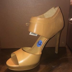 Tan leather Coach high heels
